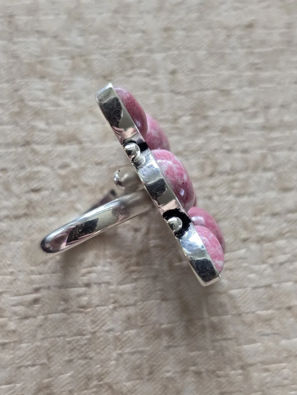 Stunning Statement Ring With Pink Rhodochrosite In SP Copper, Southwestern